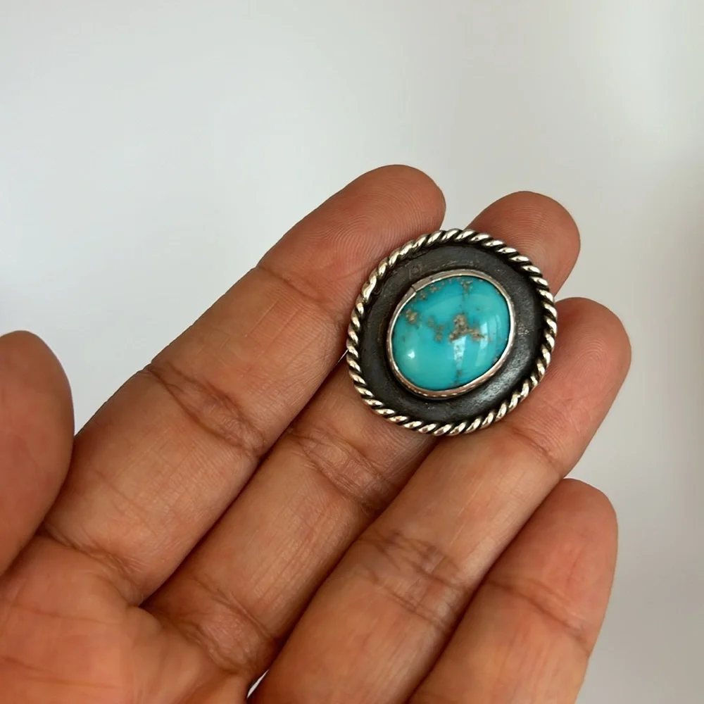 Vintage Native American Shadowbox Turquoise Ring‎ Size 5.5